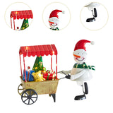 Christmas Snowman with Cart Statue Cute Tabletop Decoration for Holiday Gift