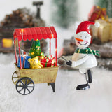 Christmas Snowman with Cart Statue Cute Tabletop Decoration for Holiday Gift