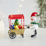 Christmas Snowman with Cart Statue Cute Tabletop Decoration for Holiday Gift