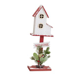 Christmas Bird House Decor Indoor Outdoor Ornament for Festival Balcony Yard White