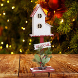 Christmas Bird House Decor Indoor Outdoor Ornament for Festival Balcony Yard White