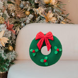 Christmas Couch Pillow Novelty Sitting Pillow for Festival Living Room Indoor 35x35 cm Green Wreath