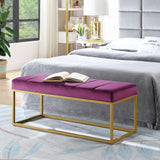 Modern Tufted Channel Entryway Bench Emerald Velvet Upholstered End of Bed