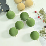 6Pcs Flocked Christmas Ball Ornaments 6cm Anniversary Velvet Christmas Balls Green