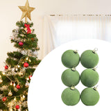 6Pcs Flocked Christmas Ball Ornaments 6cm Anniversary Velvet Christmas Balls Green