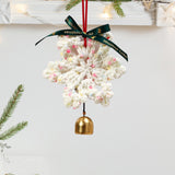 Christmas Yarn Snowflake with Metal Bell Xmas Pendant for Table Centerpieces Style B