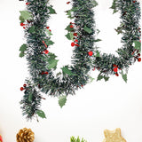 5.9ft Christmas Tinsel Garland Ornament for Indoor Outdoor Railing Xmas Tree Berries Pattern