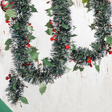 5.9ft Christmas Tinsel Garland Ornament for Indoor Outdoor Railing Xmas Tree Berries Pattern