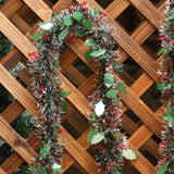 5.9ft Christmas Tinsel Garland Ornament for Indoor Outdoor Railing Xmas Tree Berries Pattern