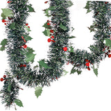 5.9ft Christmas Tinsel Garland Ornament for Indoor Outdoor Railing Xmas Tree Berries Pattern