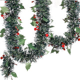 5.9ft Christmas Tinsel Garland Ornament for Indoor Outdoor Railing Xmas Tree Berries Pattern