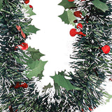 5.9ft Christmas Tinsel Garland Ornament for Indoor Outdoor Railing Xmas Tree Berries Pattern