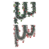 5.9ft Christmas Tinsel Garland Ornament for Indoor Outdoor Railing Xmas Tree Berries Pattern