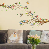 4 Pieces Bird on Tree Branch Wall Stickers for TV Background Porch Apartment