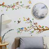 4 Pieces Bird on Tree Branch Wall Stickers for TV Background Porch Apartment