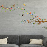 4 Pieces Bird on Tree Branch Wall Stickers for TV Background Porch Apartment