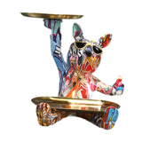 Graffiti Art Bulldog Figurine Storage Tray 22x22x23cm for Bedroom Decor Cute Style A