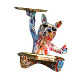 Graffiti Art Bulldog Figurine Storage Tray 22x22x23cm for Bedroom Decor Cute Style A