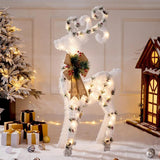 Christmas Flocking Statue Favor Gift with Light for Home Decoration Winter Deer Elk  S