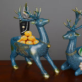 Cartoon Deer Statue Desk Storage Tray Cute for Living Room Bookshelf Bedroom Standing Blue