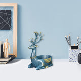 Cartoon Deer Statue Desk Storage Tray Cute for Living Room Bookshelf Bedroom Seated Blue