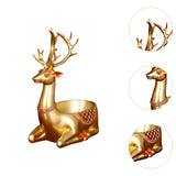 Cartoon Deer Statue Desk Storage Tray Cute for Living Room Bookshelf Bedroom Seated  Golden