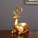 Cartoon Deer Statue Desk Storage Tray Cute for Living Room Bookshelf Bedroom Seated  Golden