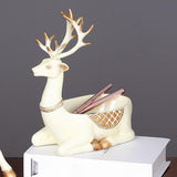 Cartoon Deer Statue Desk Storage Tray Cute for Living Room Bookshelf Bedroom Seated White