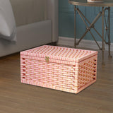 Storage Basket with Lid with Lock Organizer Case for Bedroom Home Tabletop pink