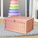 Storage Basket with Lid with Lock Organizer Case for Bedroom Home Tabletop pink