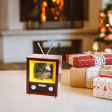 Small Christmas Television Statue Miniature for Tabletop Holiday Decorative