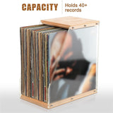 Tabletop Vinyl Record Holder Wood Acrylic Album Storage Box for Photo DVD CD