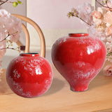 Red Ceramic Vase Home Decor Flower Vase for Centerpiece Anniversary Entryway Height 24cm