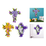 Easter Cross Wreath Front Door Tulip Wreath Holiday Artificial Flower Wreath White Purple Flowers