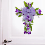 Easter Cross Wreath Front Door Tulip Wreath Holiday Artificial Flower Wreath White Purple Flowers