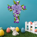 Easter Cross Wreath Front Door Tulip Wreath Holiday Artificial Flower Wreath White Purple Flowers