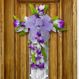 Easter Cross Wreath Front Door Tulip Wreath Holiday Artificial Flower Wreath White Purple Flowers