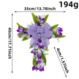 Easter Cross Wreath Front Door Tulip Wreath Holiday Artificial Flower Wreath White Purple Flowers