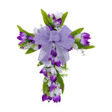 Easter Cross Wreath Front Door Tulip Wreath Holiday Artificial Flower Wreath White Purple Flowers