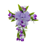 Easter Cross Wreath Front Door Tulip Wreath Holiday Artificial Flower Wreath White Purple Flowers