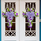 Easter Cross Wreath Front Door Tulip Wreath Holiday Artificial Flower Wreath White Purple Flowers