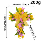 Easter Cross Wreath Front Door Tulip Wreath Holiday Artificial Flower Wreath Pink Yellow Flowers