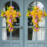 Easter Cross Wreath Front Door Tulip Wreath Holiday Artificial Flower Wreath Pink Yellow Flowers