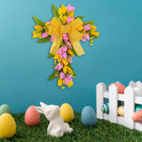 Easter Cross Wreath Front Door Tulip Wreath Holiday Artificial Flower Wreath Pink Yellow Flowers