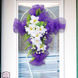 Easter Cross Wreath Front Door Tulip Wreath Holiday Artificial Flower Wreath White Flowers