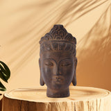 Buddha Head Statue Gift Display Artificial Ornament for Farmhouse Patio Desk Dark Brown