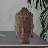 Buddha Head Statue Gift Display Artificial Ornament for Farmhouse Patio Desk Dark Brown