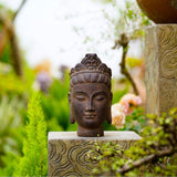 Buddha Head Statue Gift Display Artificial Ornament for Farmhouse Patio Desk Dark Brown