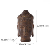 Buddha Head Statue Gift Display Artificial Ornament for Farmhouse Patio Desk Dark Brown