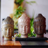 Buddha Head Statue Gift Display Artificial Ornament for Farmhouse Patio Desk Dark Brown